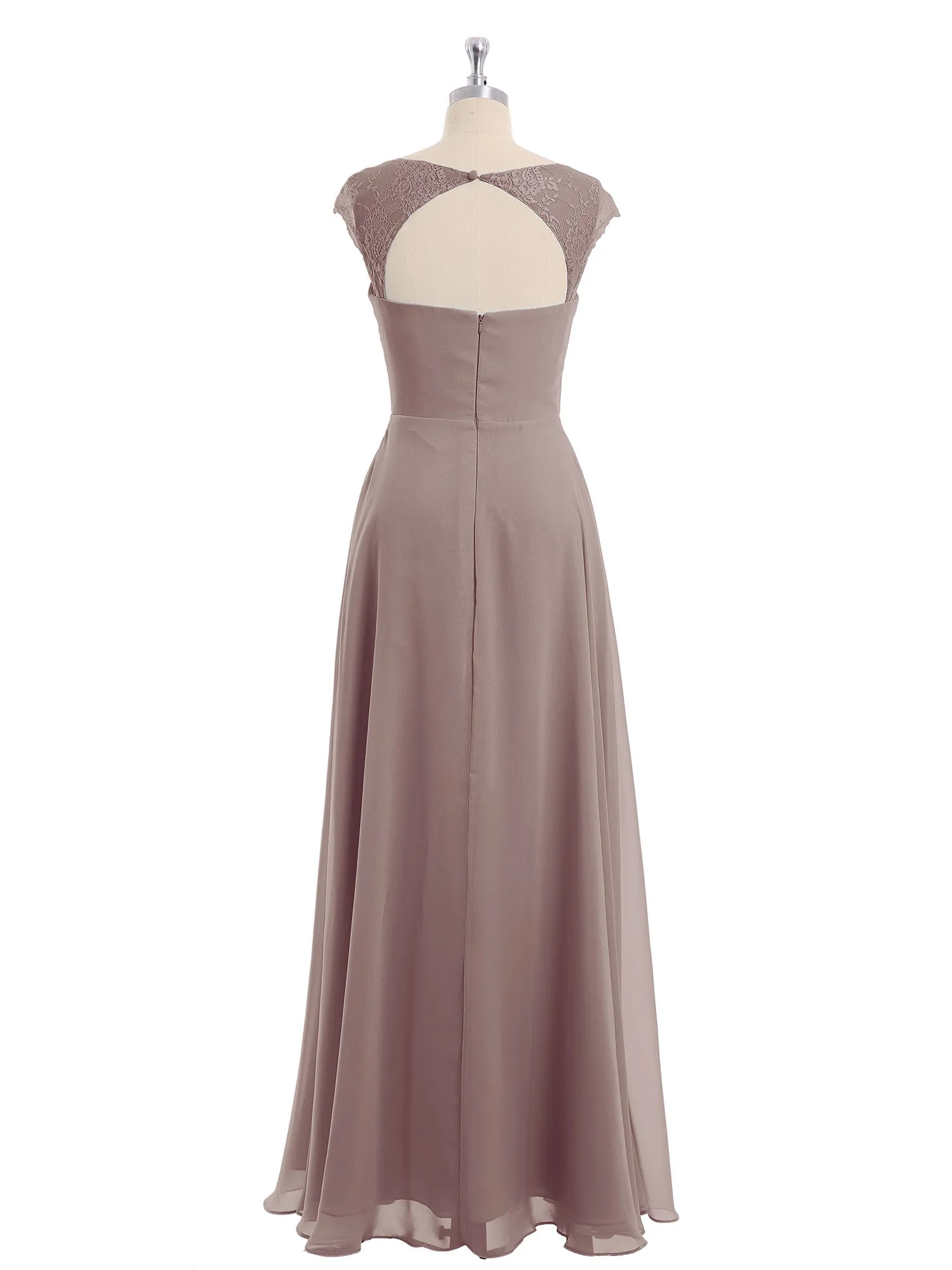 Chiffon Bridesmaid Dresses with Lace Cap Sleeves-Dusk