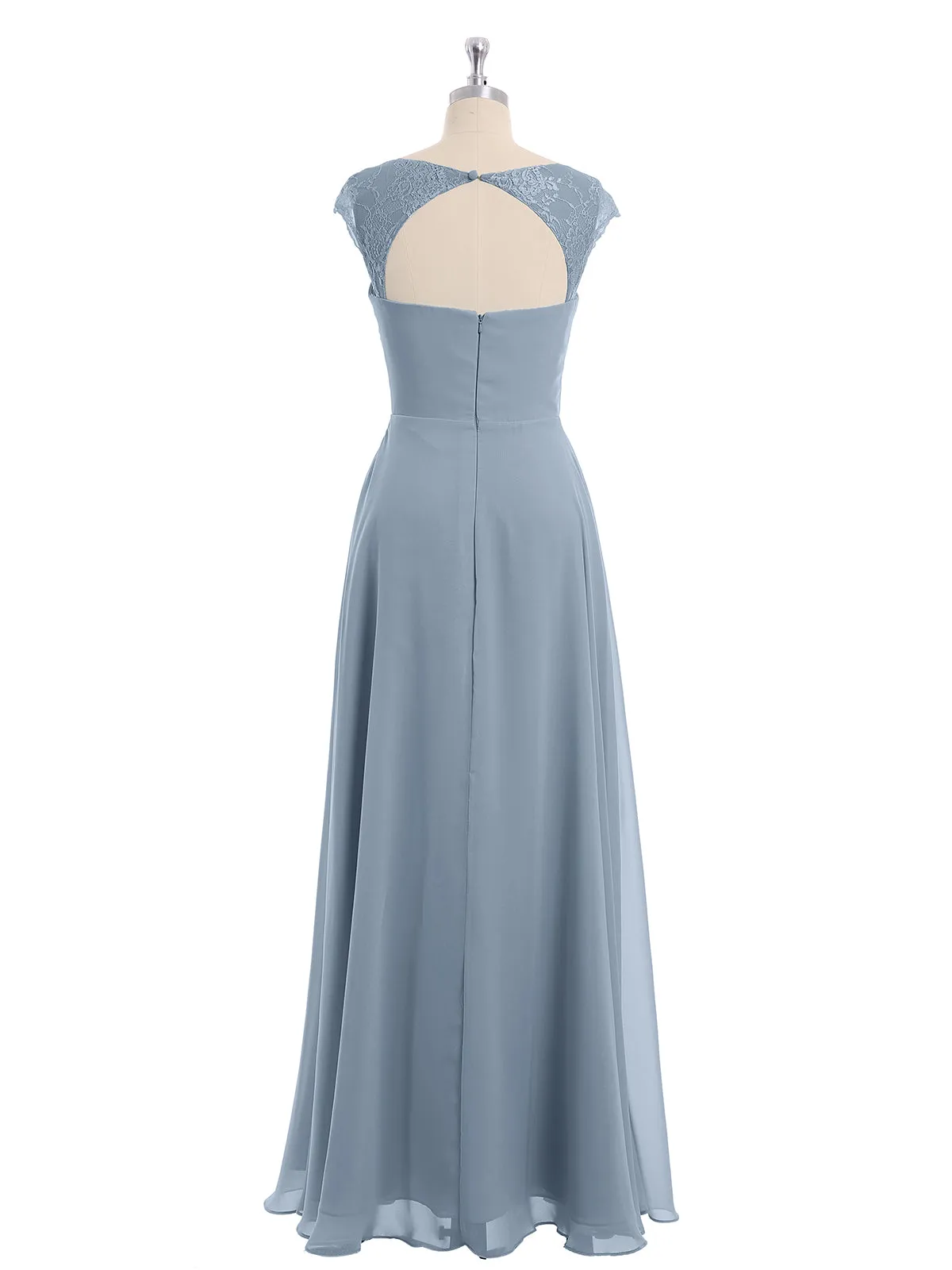 Chiffon Bridesmaid Dresses with Lace Cap Sleeves-Dusty Blue