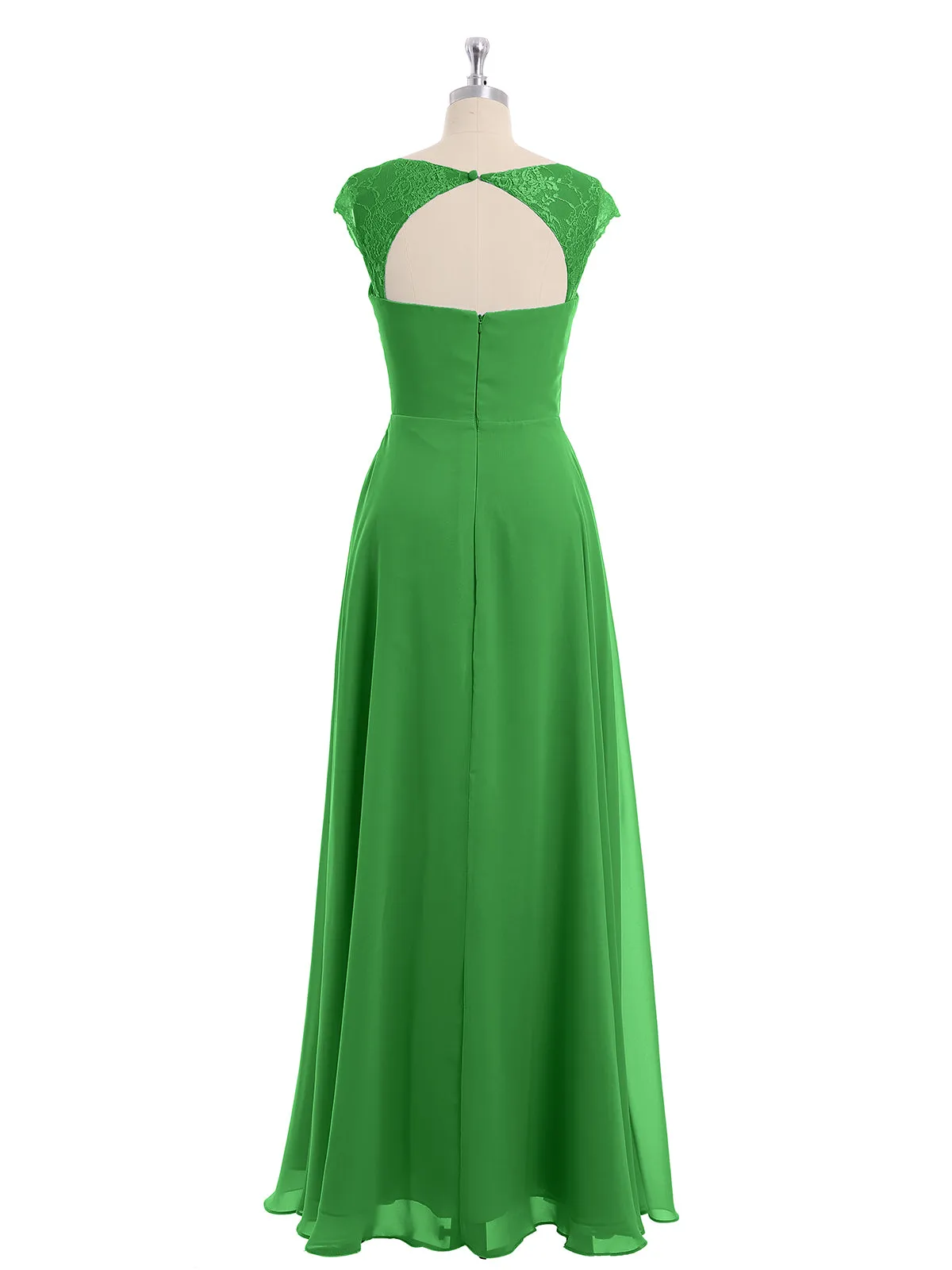 Chiffon Bridesmaid Dresses with Lace Cap Sleeves-Green