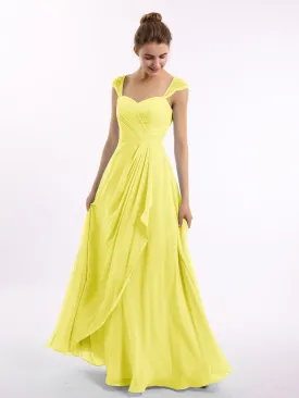 Chiffon Bridesmaid Dresses with Lace Cap Sleeves-Lemon Plus Size