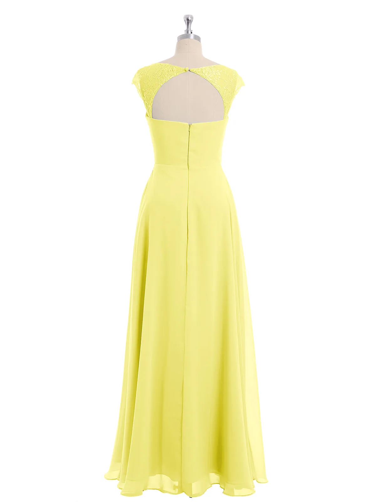 Chiffon Bridesmaid Dresses with Lace Cap Sleeves-Lemon Plus Size