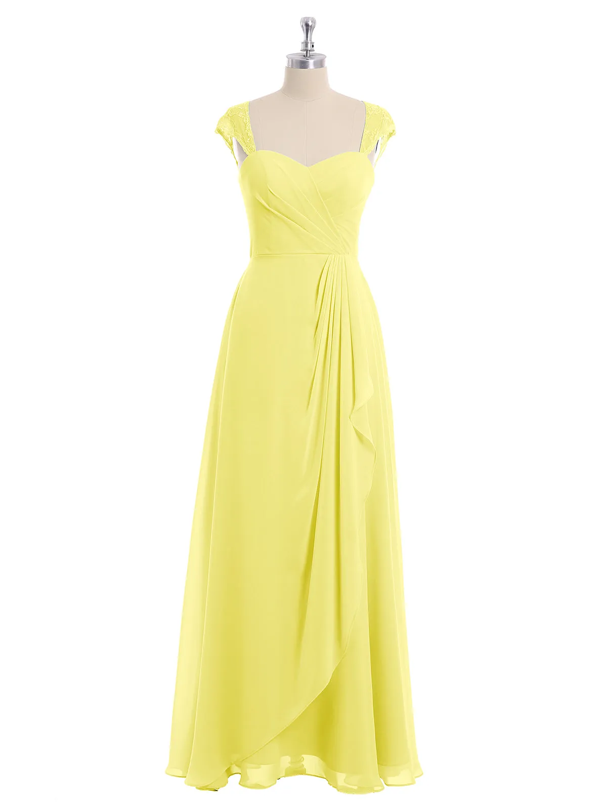 Chiffon Bridesmaid Dresses with Lace Cap Sleeves-Lemon Plus Size