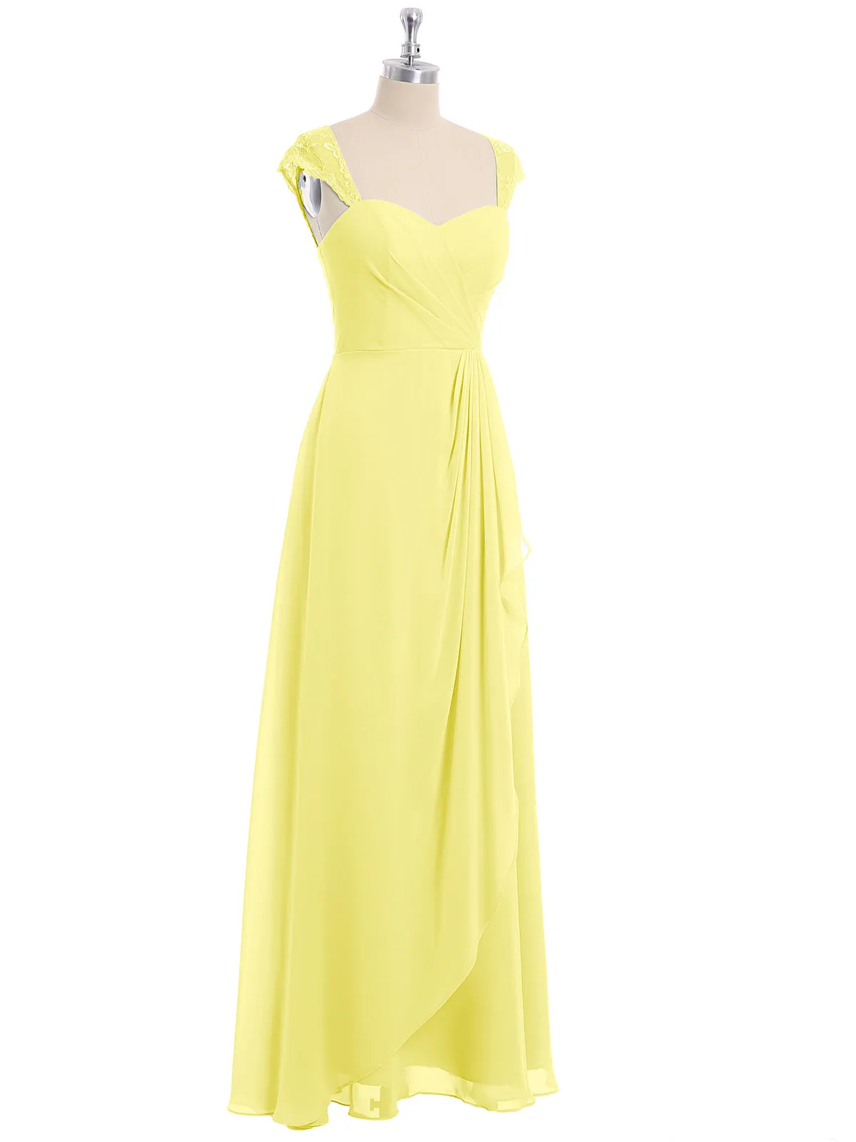 Chiffon Bridesmaid Dresses with Lace Cap Sleeves-Lemon Plus Size