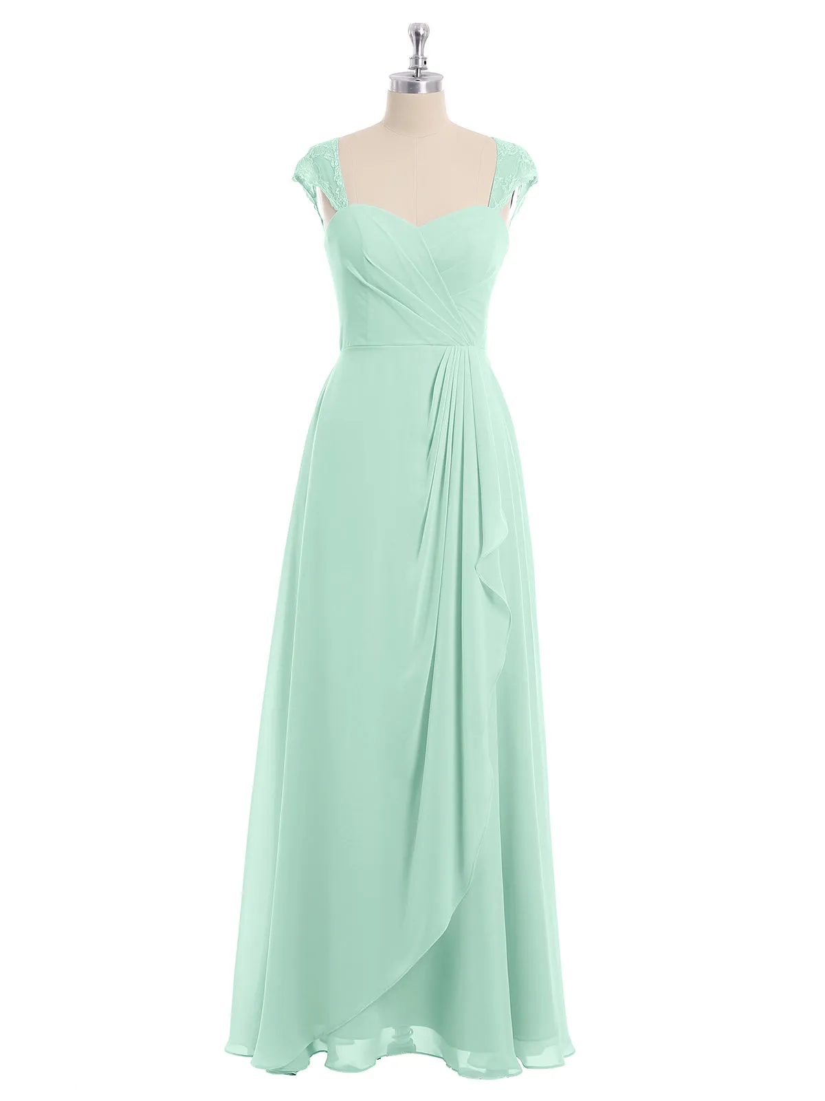 Chiffon Bridesmaid Dresses with Lace Cap Sleeves-Mint Green Plus Size