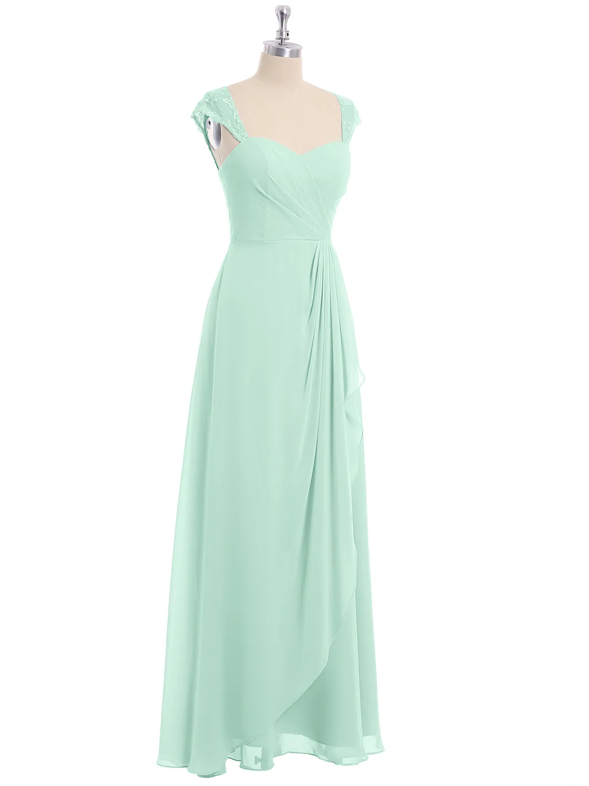 Chiffon Bridesmaid Dresses with Lace Cap Sleeves-Mint Green Plus Size