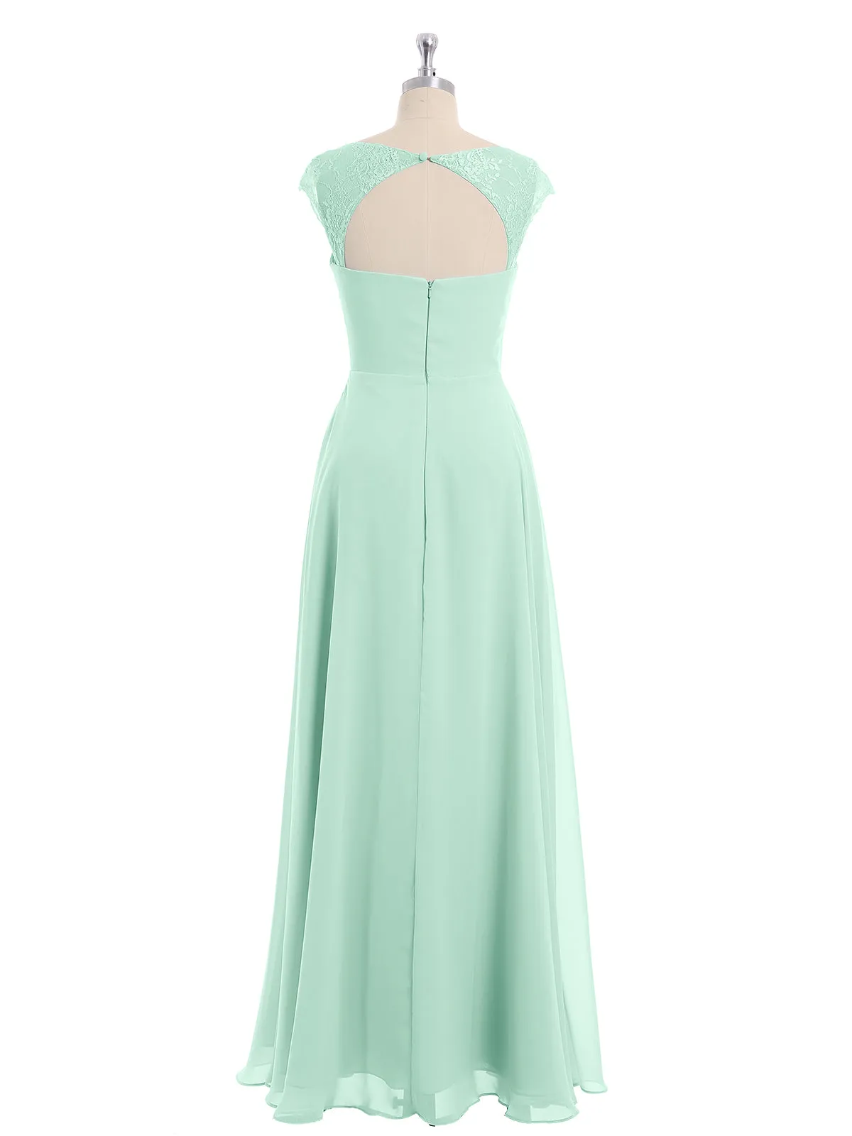 Chiffon Bridesmaid Dresses with Lace Cap Sleeves-Mint Green Plus Size