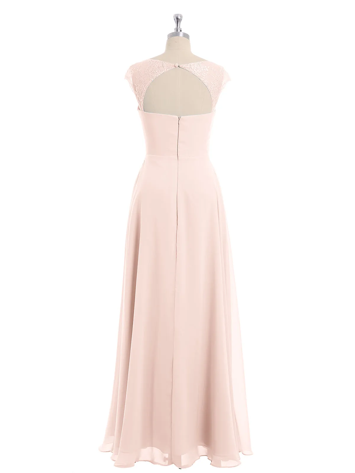 Chiffon Bridesmaid Dresses with Lace Cap Sleeves-Pearl Pink Plus Size