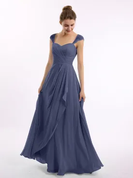 Chiffon Bridesmaid Dresses with Lace Cap Sleeves-Stormy Plus Size