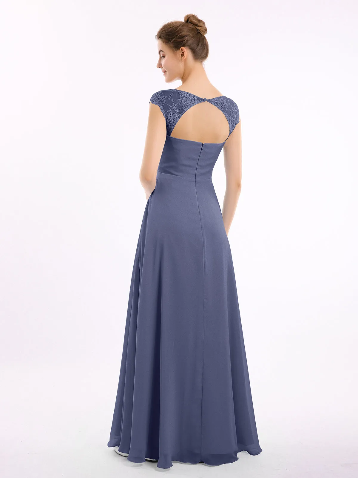 Chiffon Bridesmaid Dresses with Lace Cap Sleeves-Stormy Plus Size