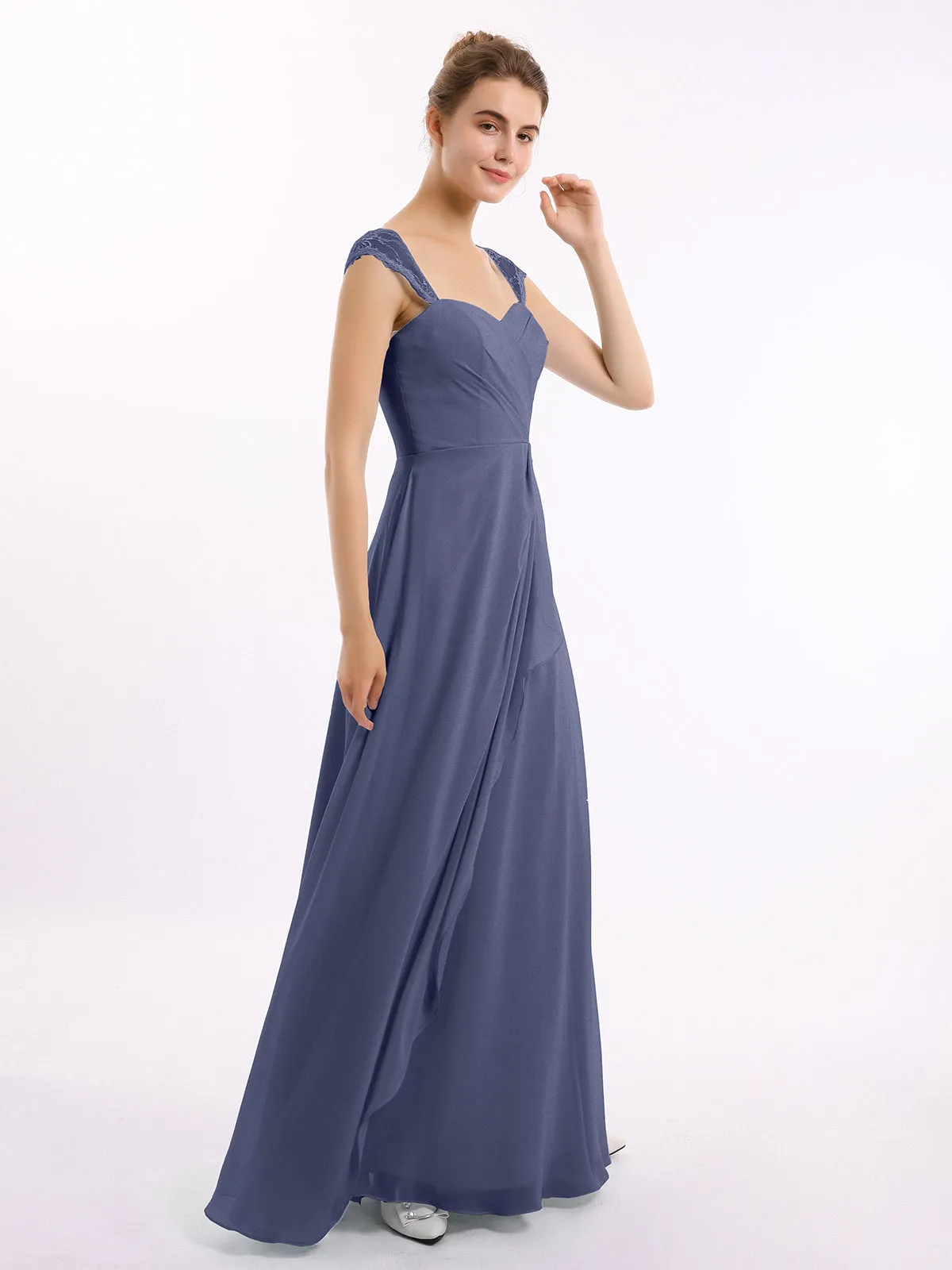 Chiffon Bridesmaid Dresses with Lace Cap Sleeves-Stormy Plus Size