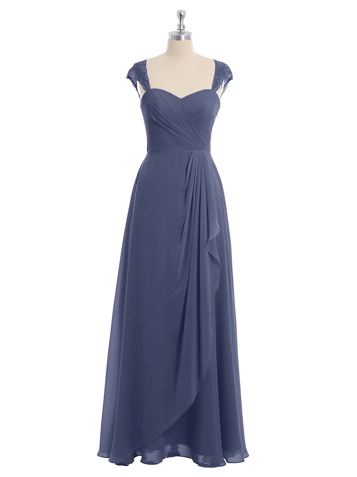 Chiffon Bridesmaid Dresses with Lace Cap Sleeves-Stormy Plus Size