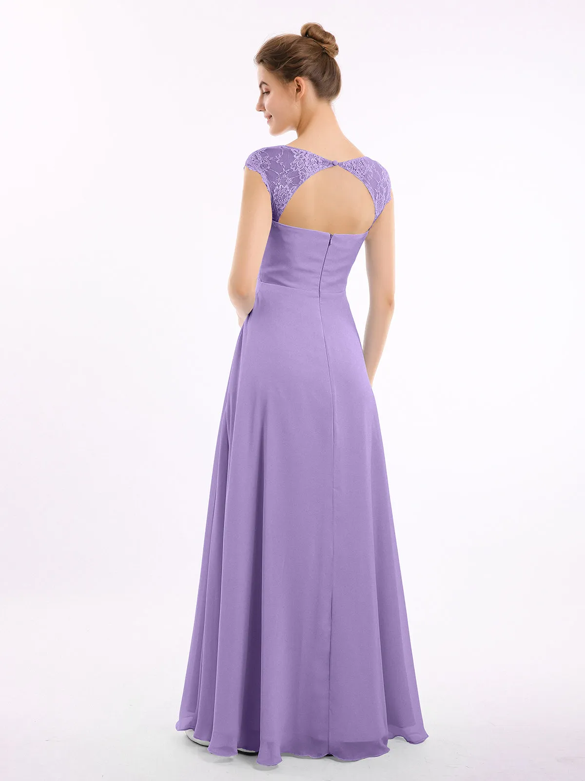 Chiffon Bridesmaid Dresses with Lace Cap Sleeves-Tahiti Plus Size