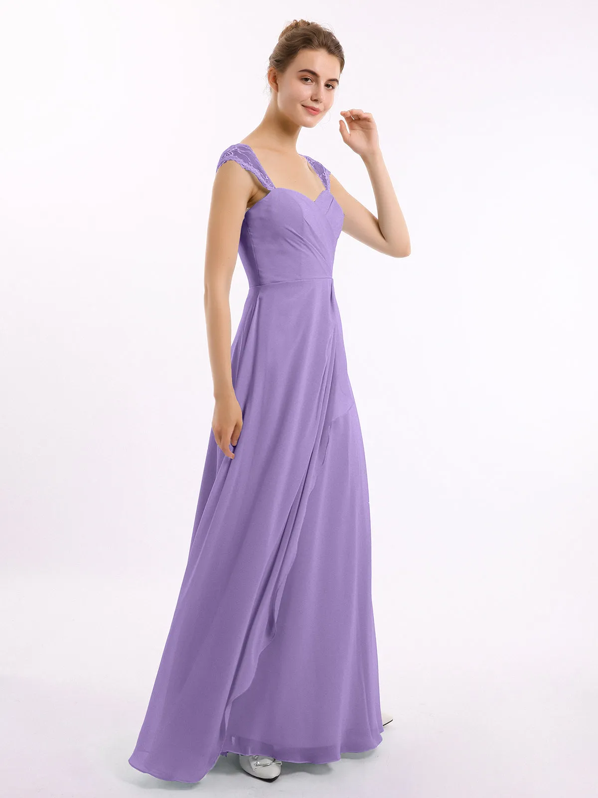 Chiffon Bridesmaid Dresses with Lace Cap Sleeves-Tahiti Plus Size