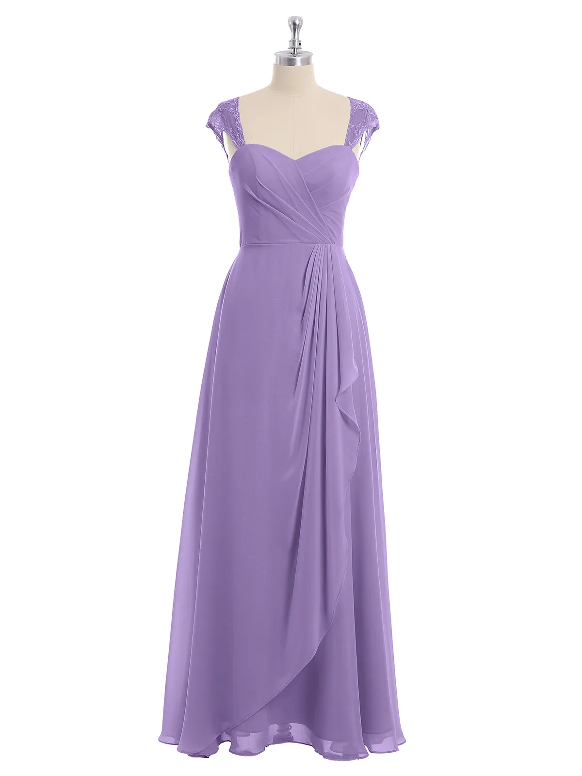 Chiffon Bridesmaid Dresses with Lace Cap Sleeves-Tahiti Plus Size