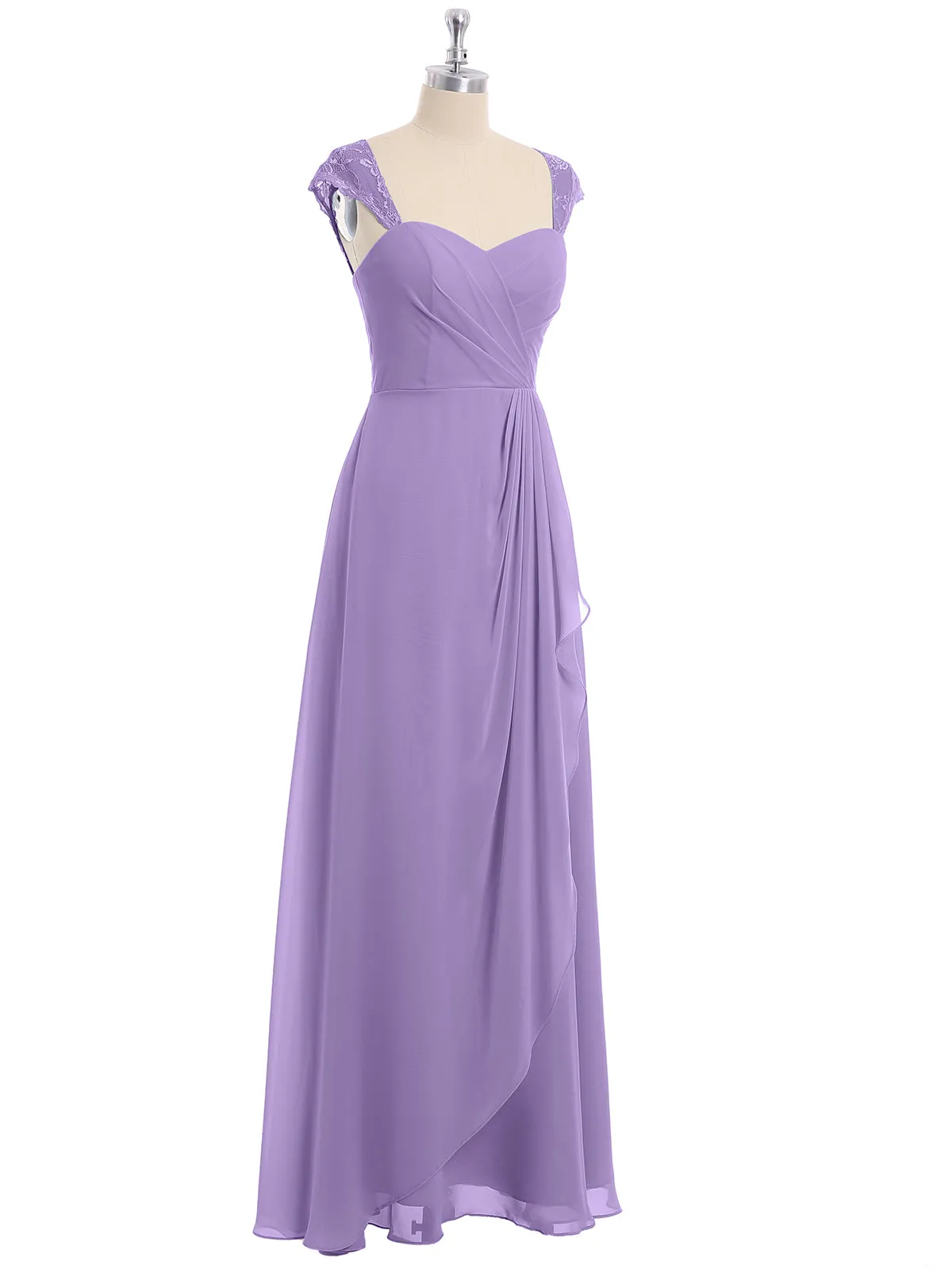 Chiffon Bridesmaid Dresses with Lace Cap Sleeves-Tahiti Plus Size