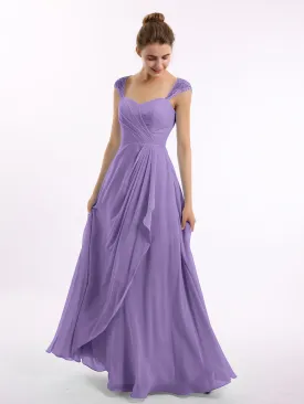 Chiffon Bridesmaid Dresses with Lace Cap Sleeves-Tahiti Plus Size