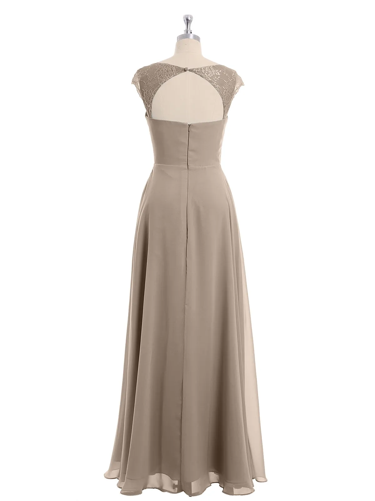 Chiffon Bridesmaid Dresses with Lace Cap Sleeves-Taupe