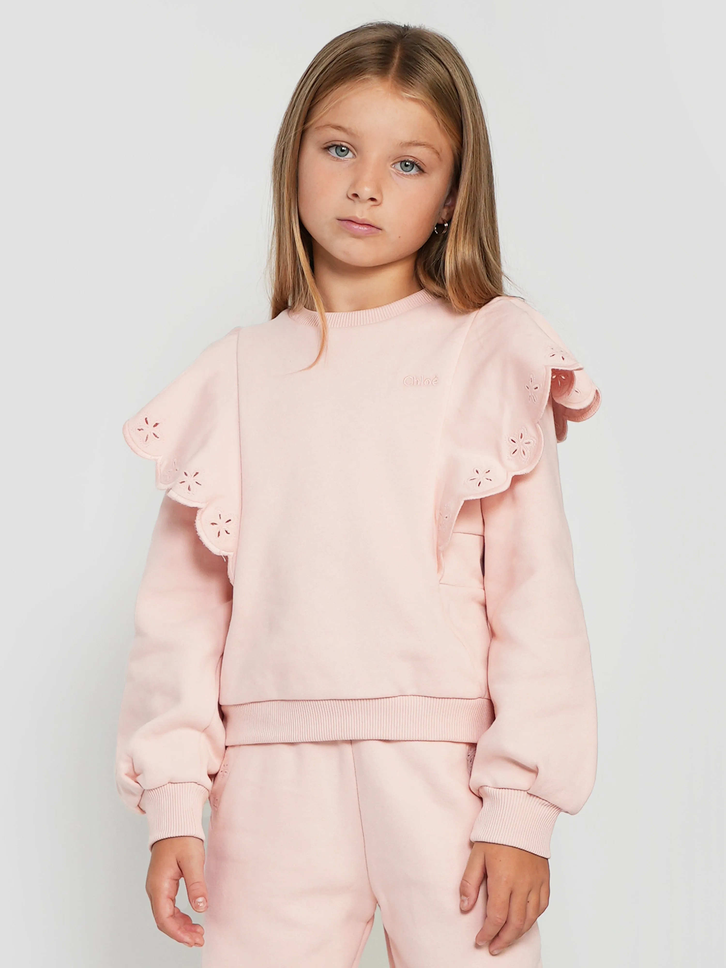 Chloé Girls Ruffle Sweatshirt in Pink