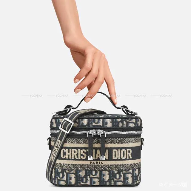 Christian Dior Travel Vanity Small Navy Dior Oblique Embroidery Silver HW S5529VRIW-M928[BRAND NEW][Authentic]