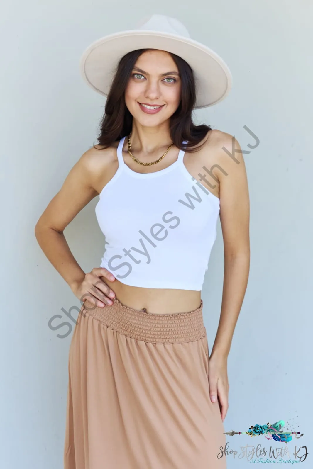 Comfort Princess High Waist Scoop Hem Maxi Skirt in Tan