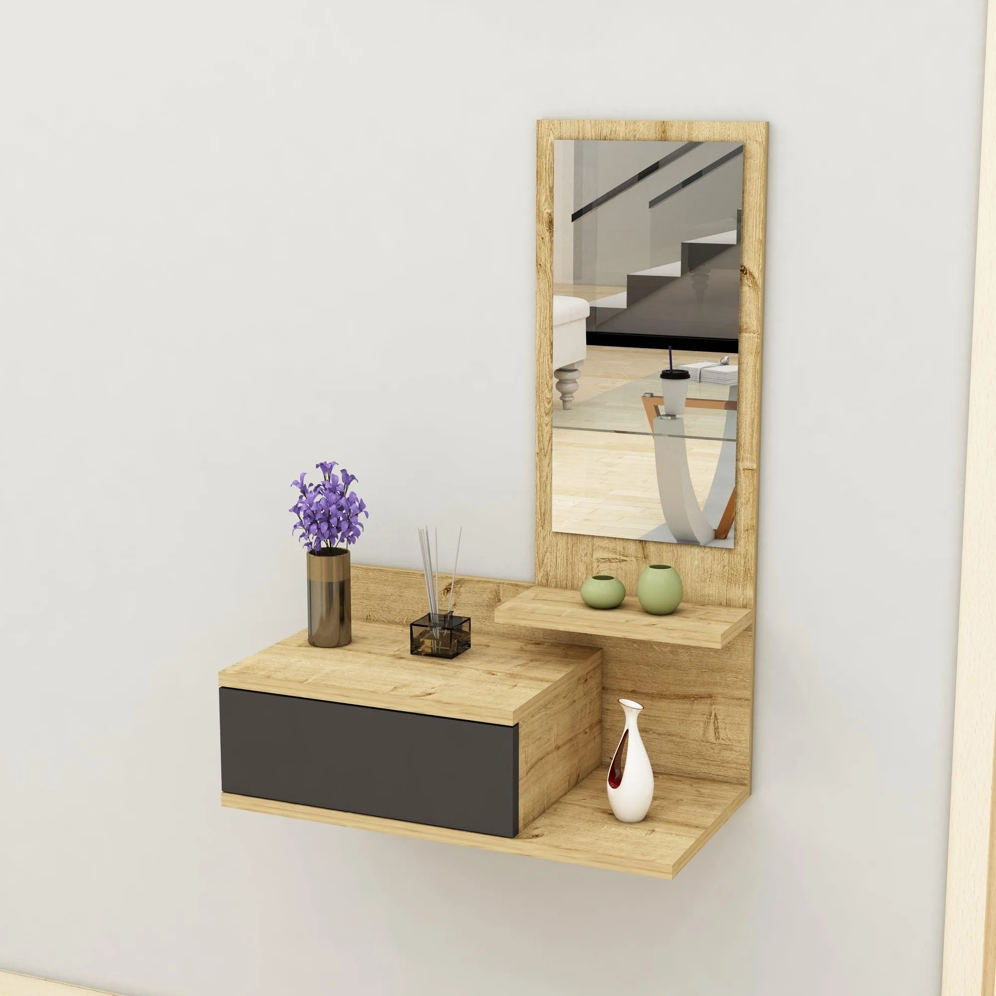 Console Table Dresuar with Drawer and Mirror Cielo