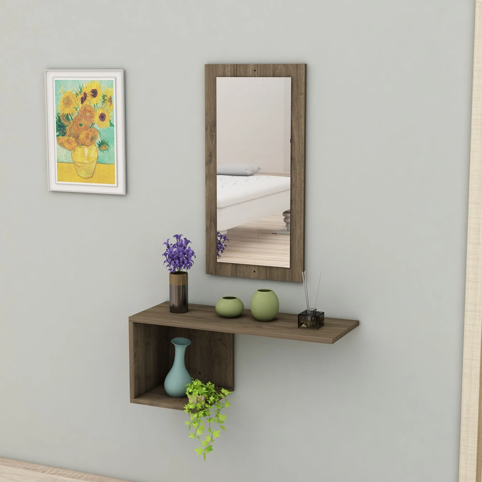 Console Table Dresuar with Shelving and Mirror Ramus