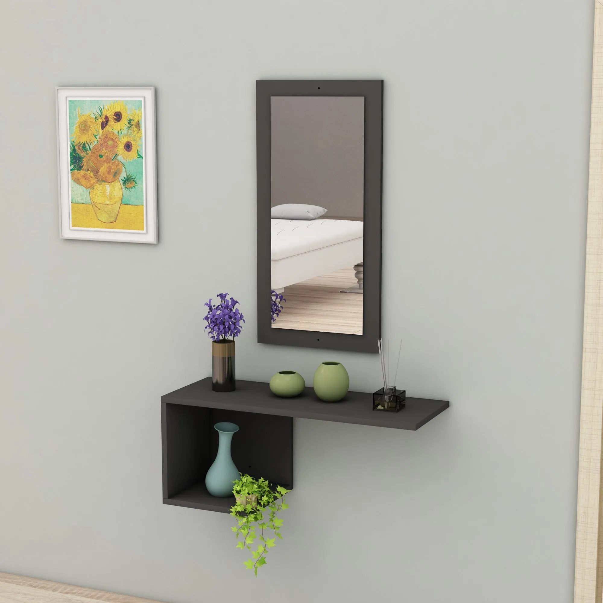 Console Table Dresuar with Shelving and Mirror Ramus