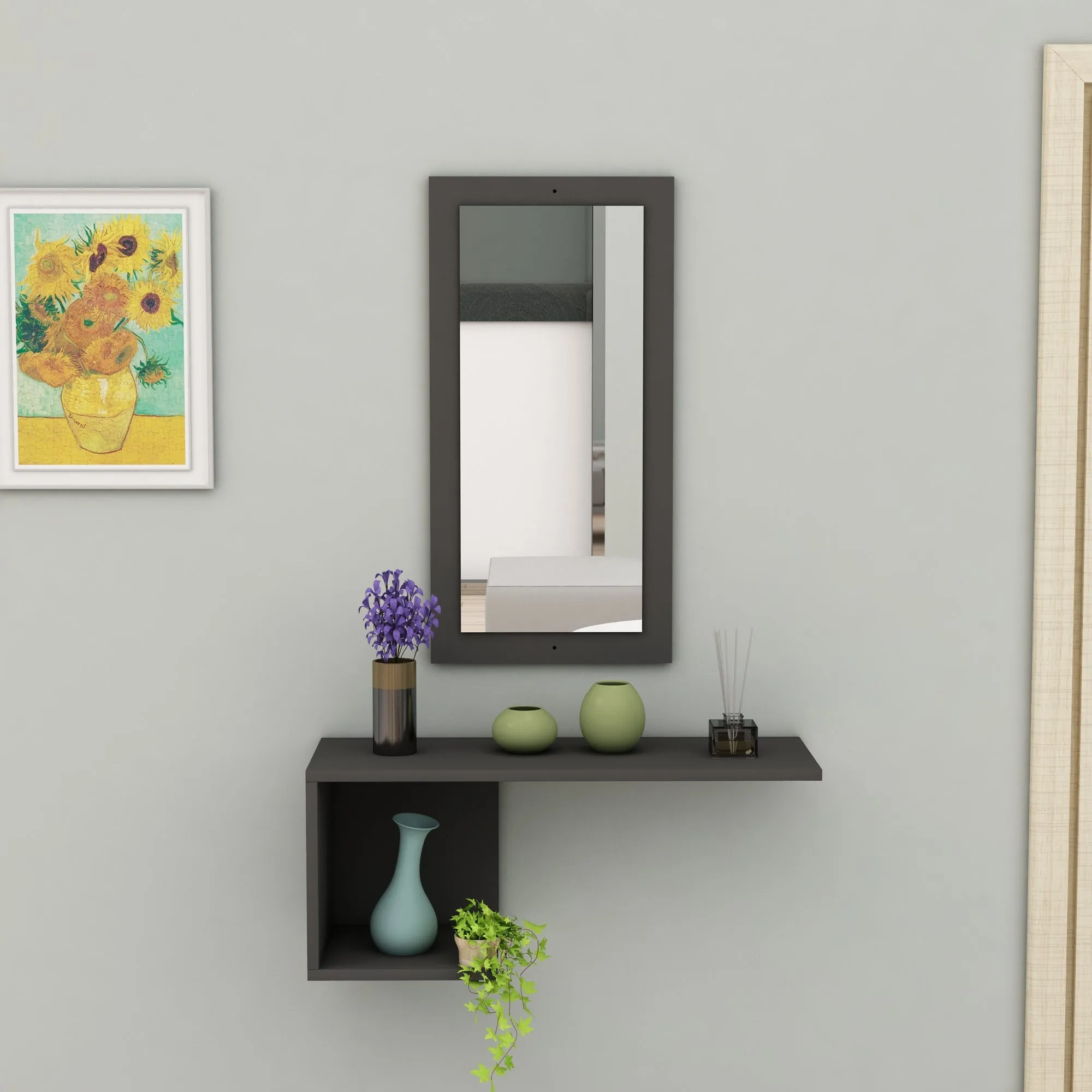 Console Table Dresuar with Shelving and Mirror Ramus