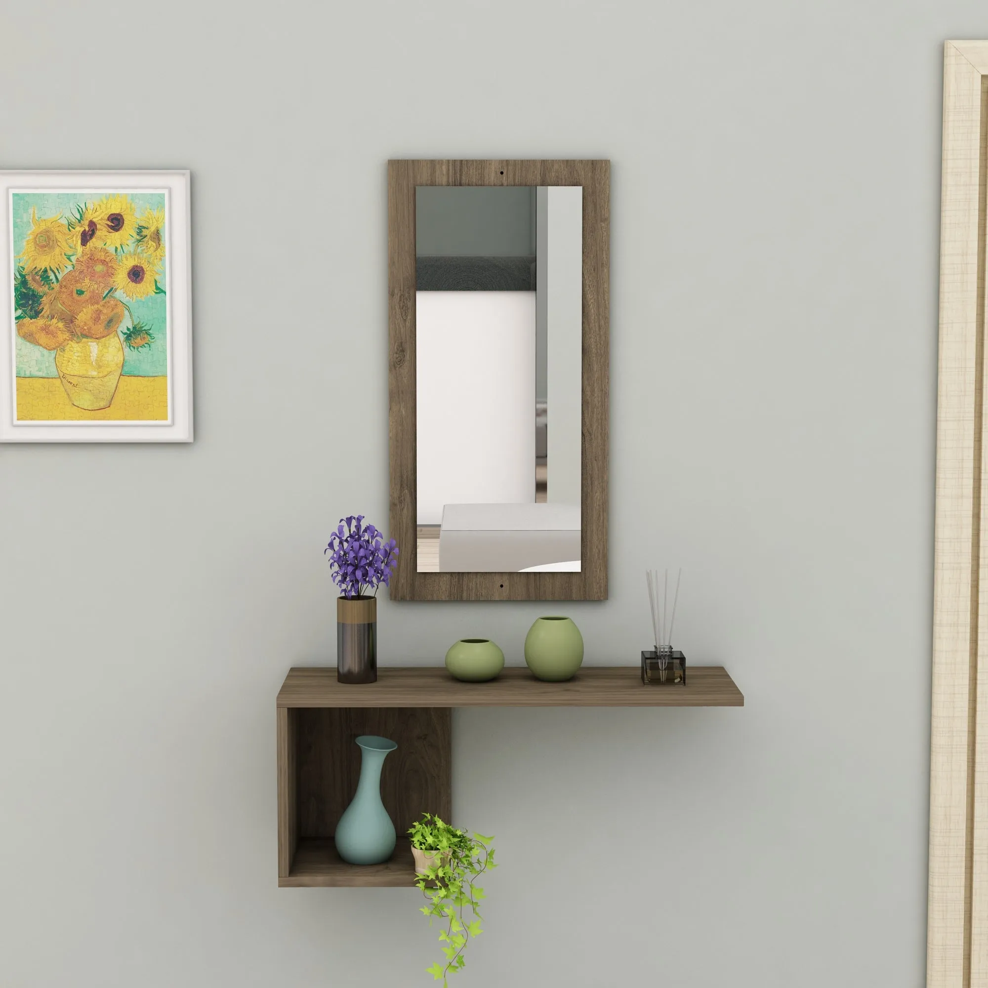 Console Table Dresuar with Shelving and Mirror Ramus