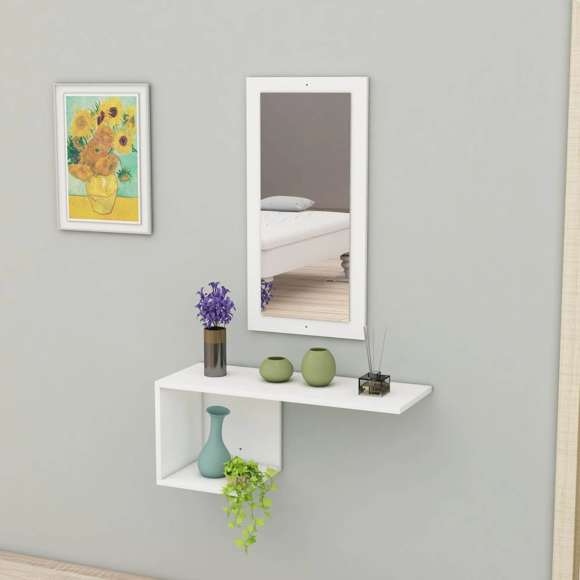 Console Table Dresuar with Shelving and Mirror Ramus