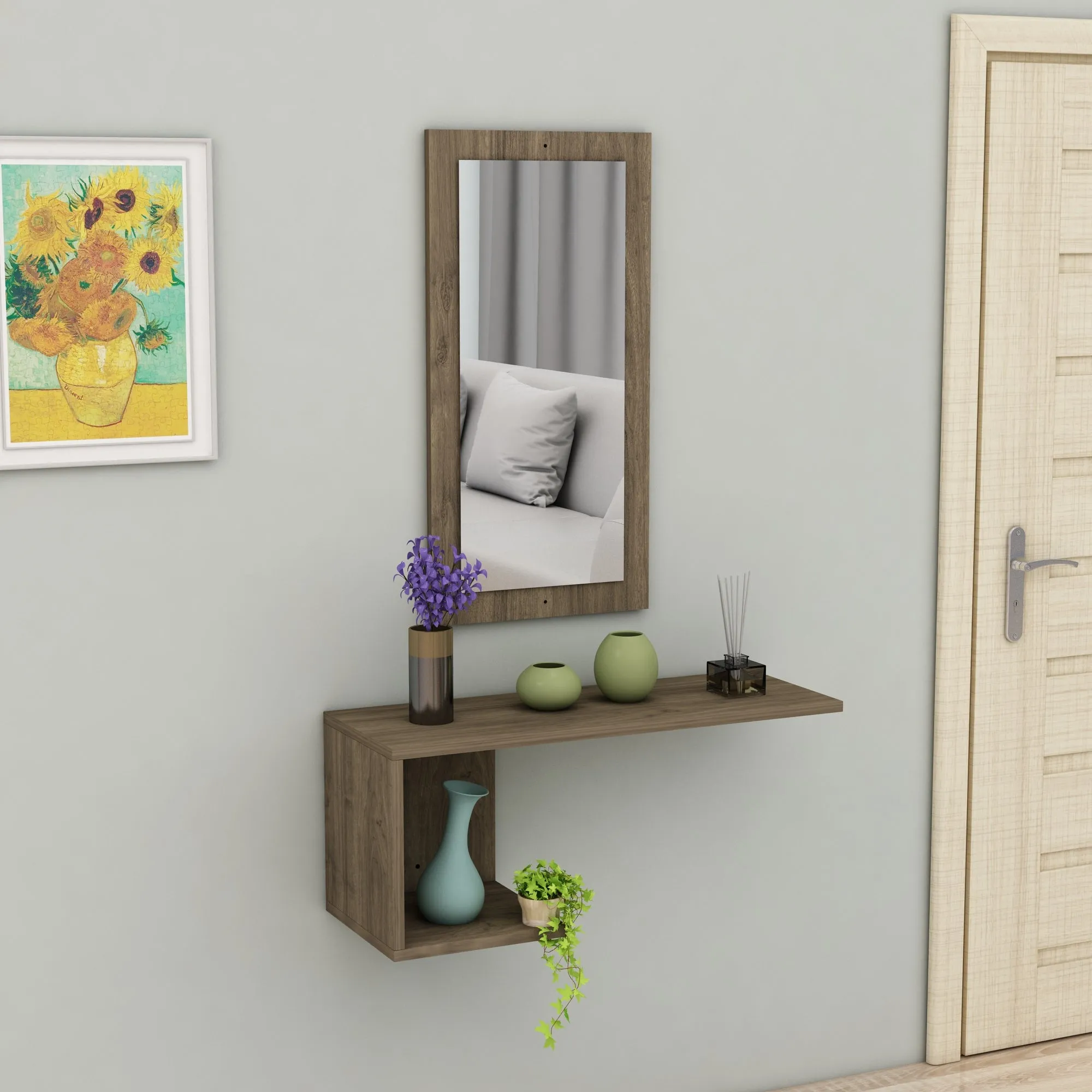 Console Table Dresuar with Shelving and Mirror Ramus