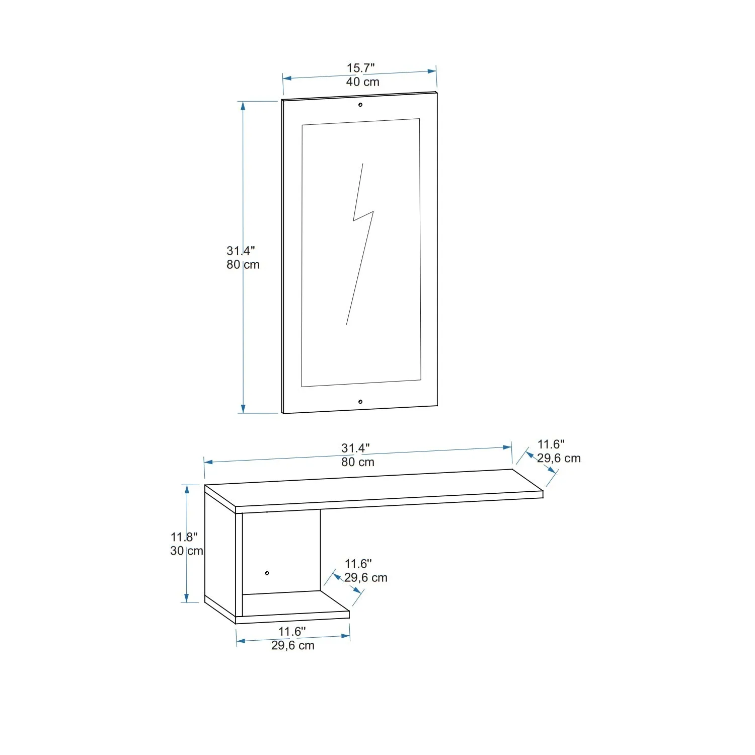 Console Table Dresuar with Shelving and Mirror Ramus