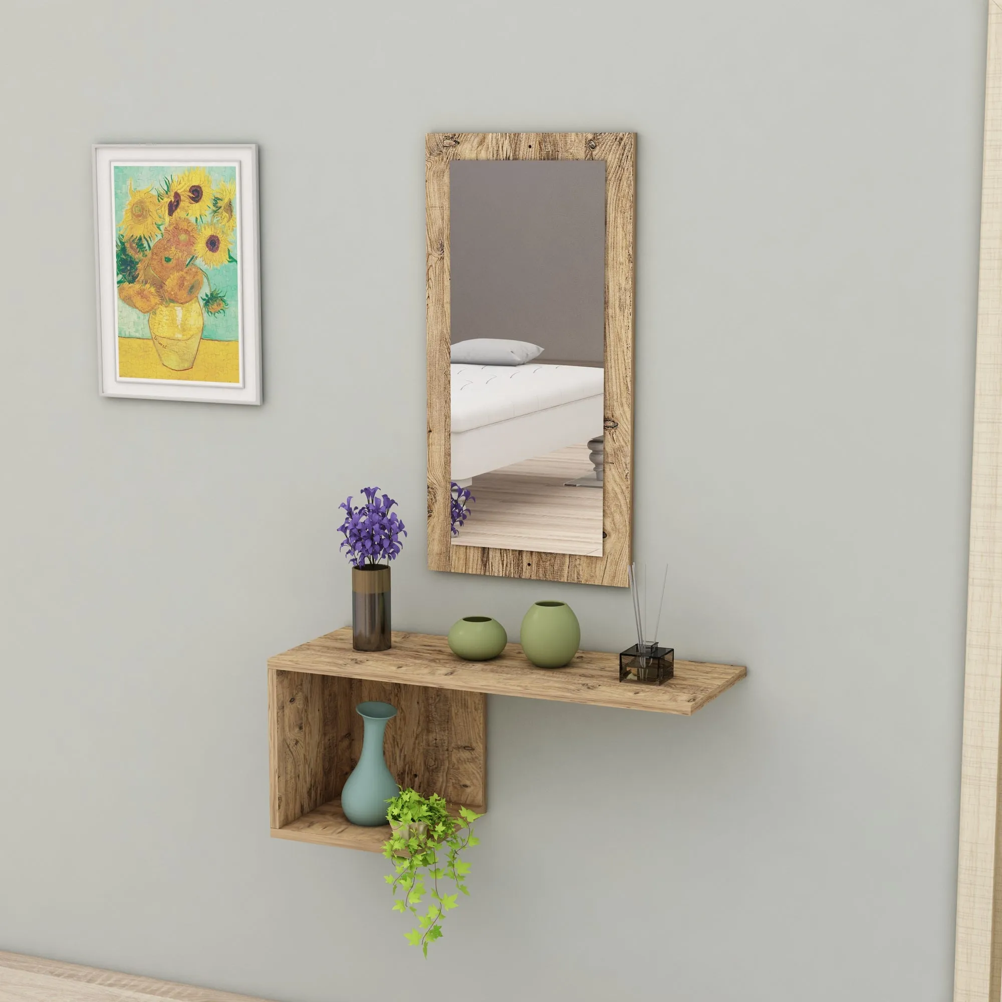 Console Table Dresuar with Shelving and Mirror Ramus