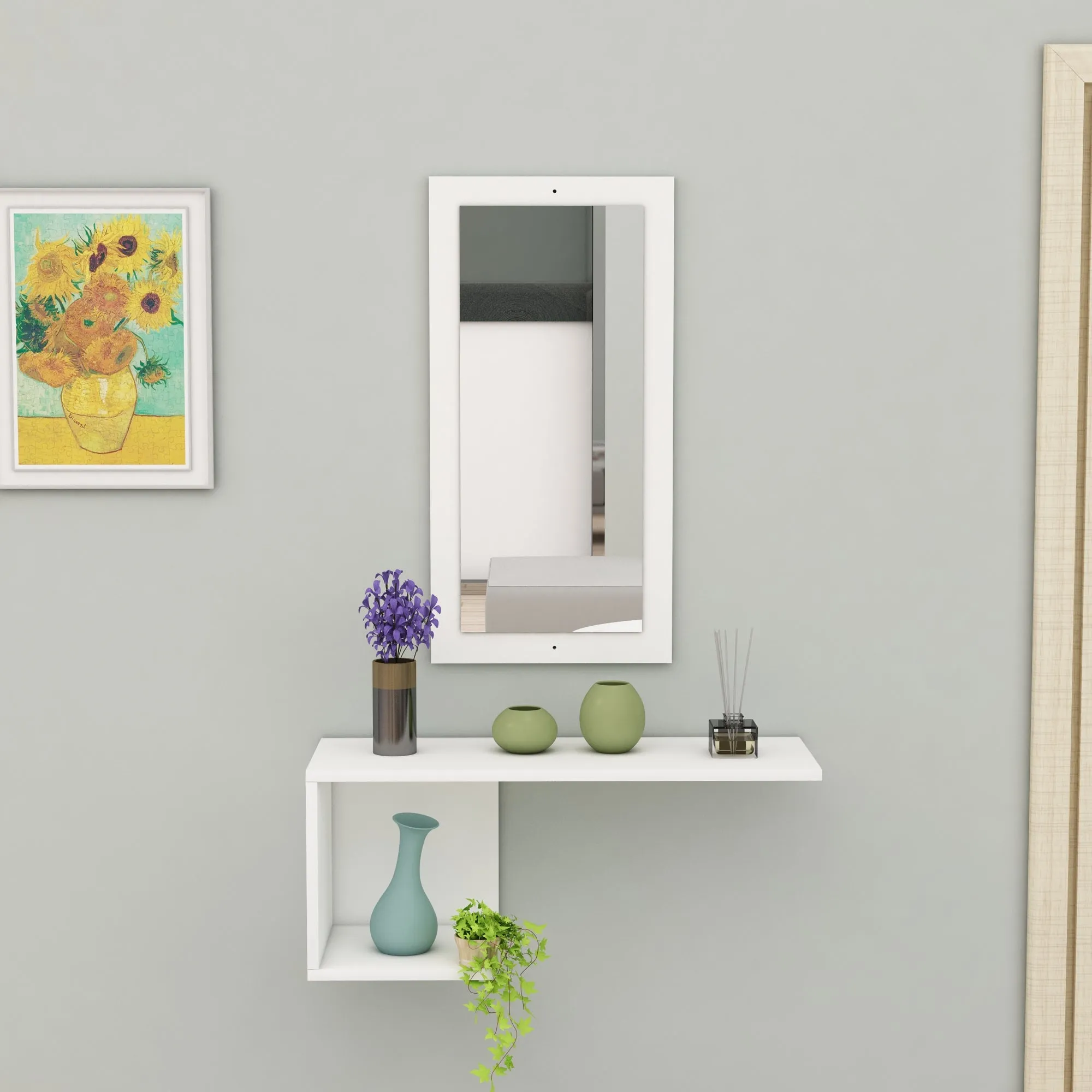 Console Table Dresuar with Shelving and Mirror Ramus