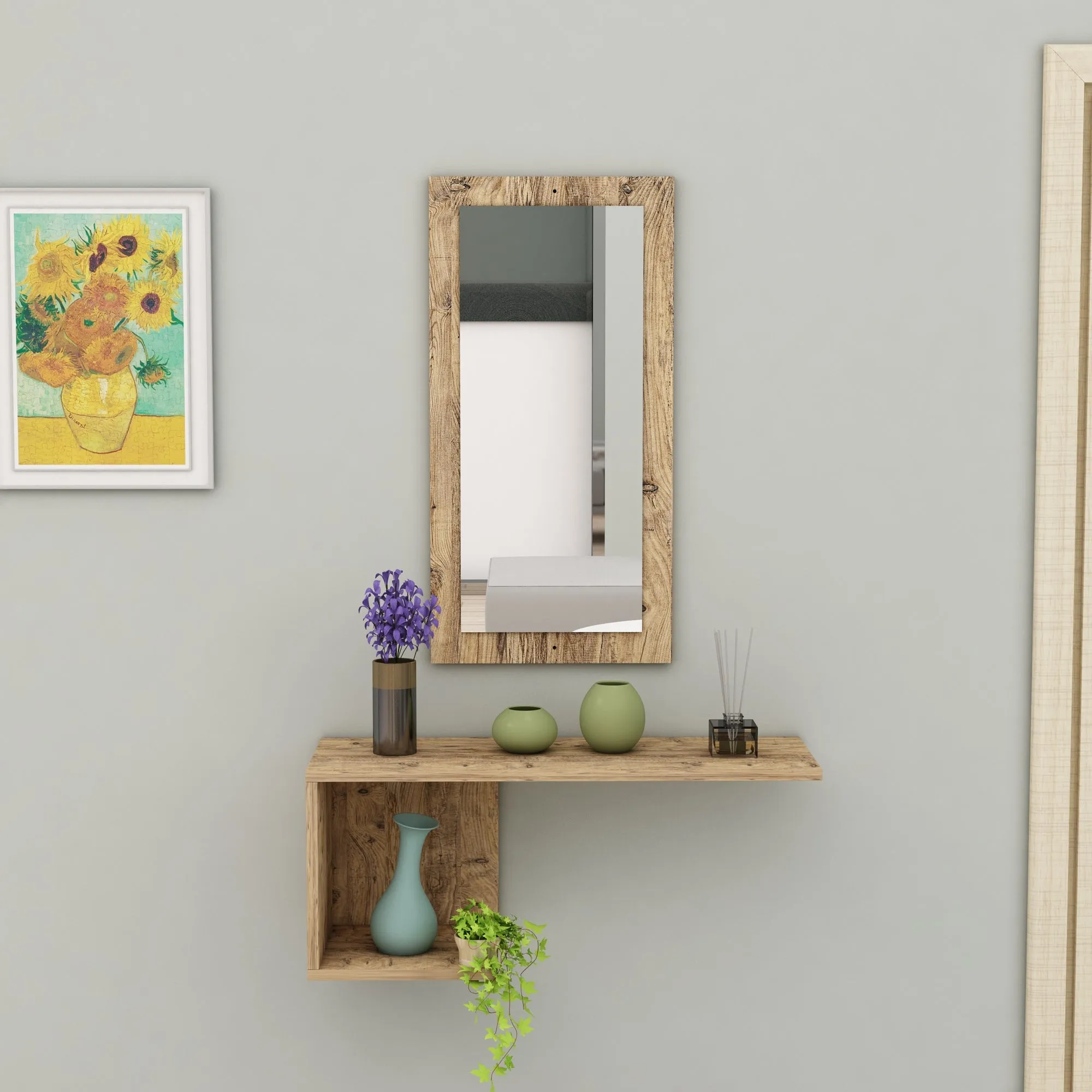 Console Table Dresuar with Shelving and Mirror Ramus