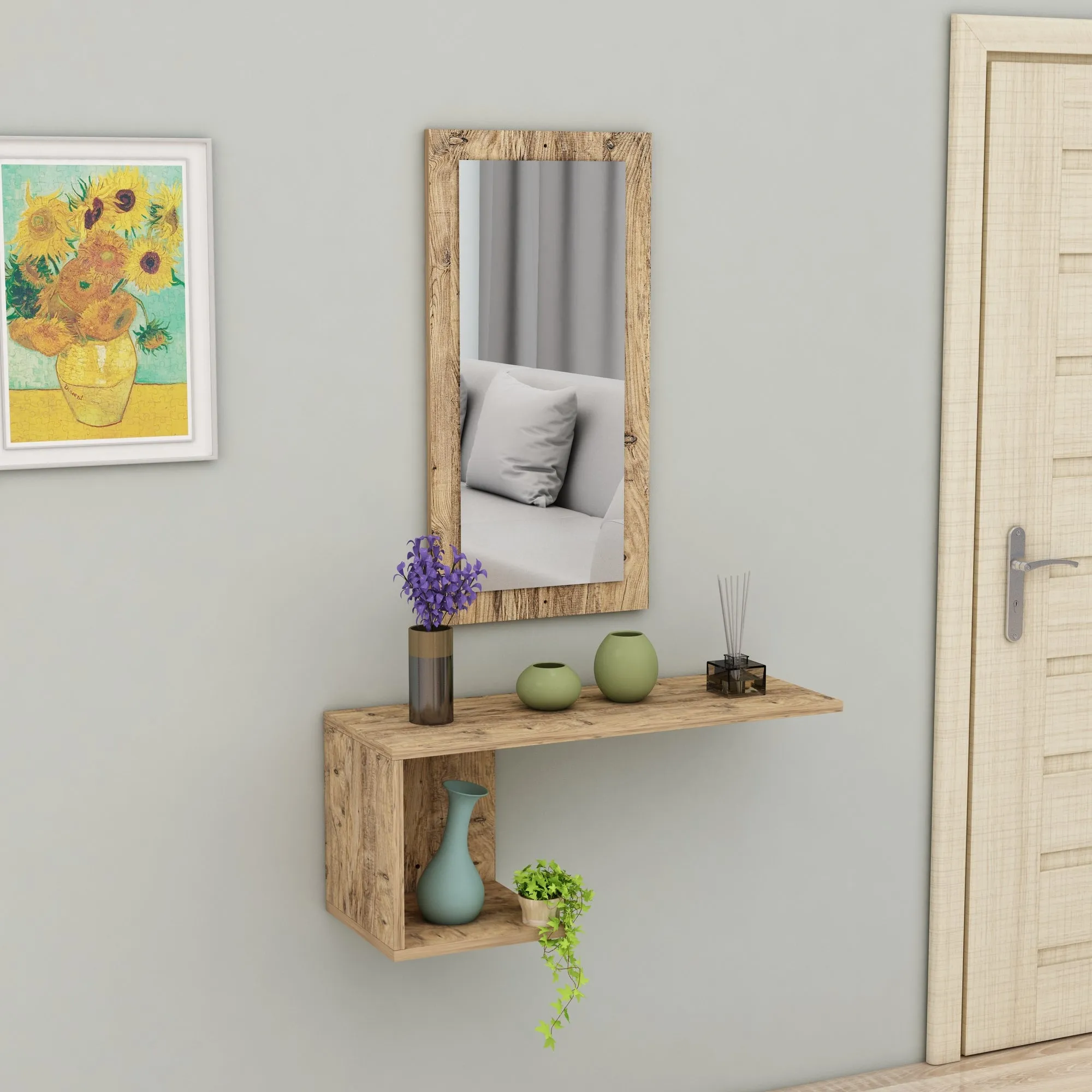 Console Table Dresuar with Shelving and Mirror Ramus