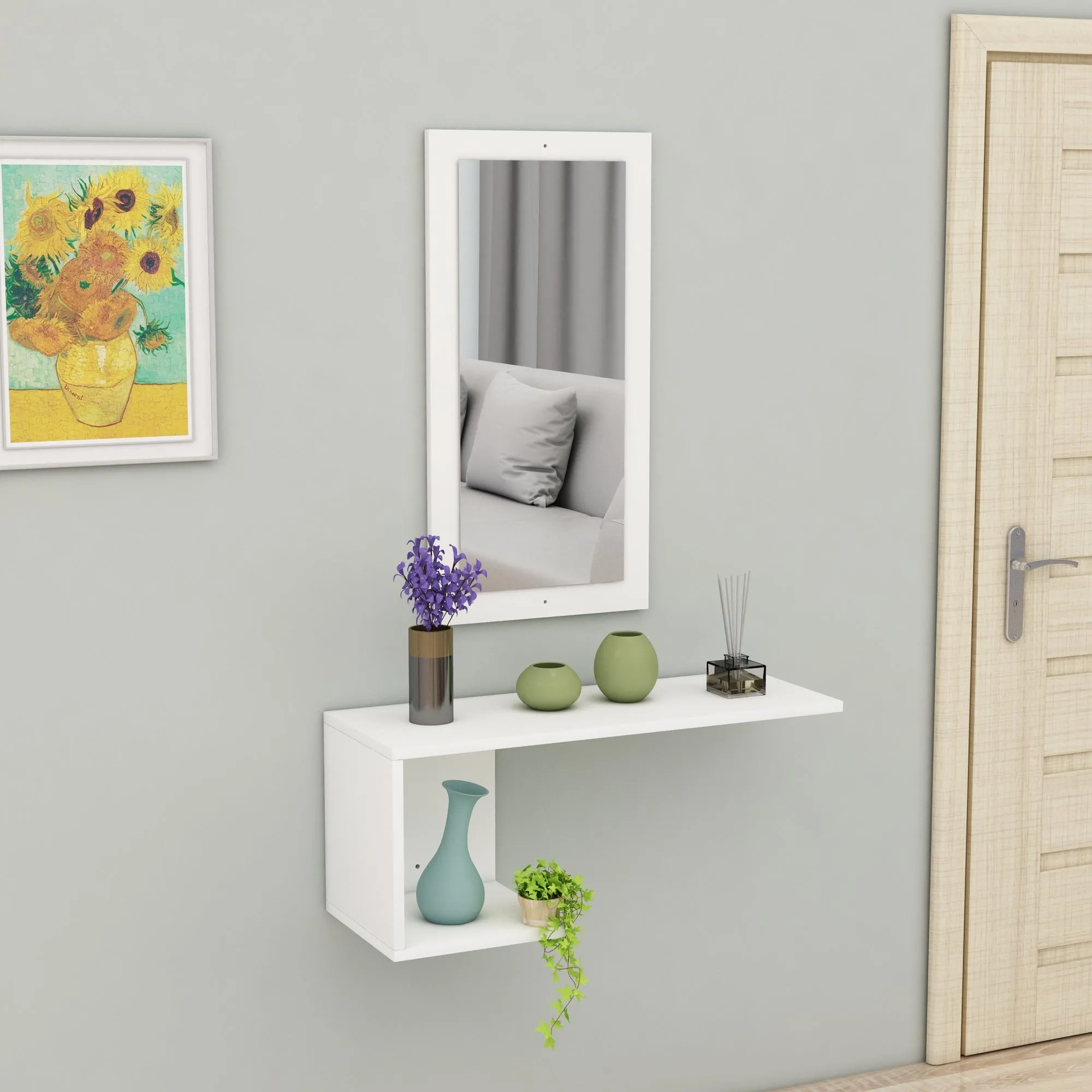 Console Table Dresuar with Shelving and Mirror Ramus