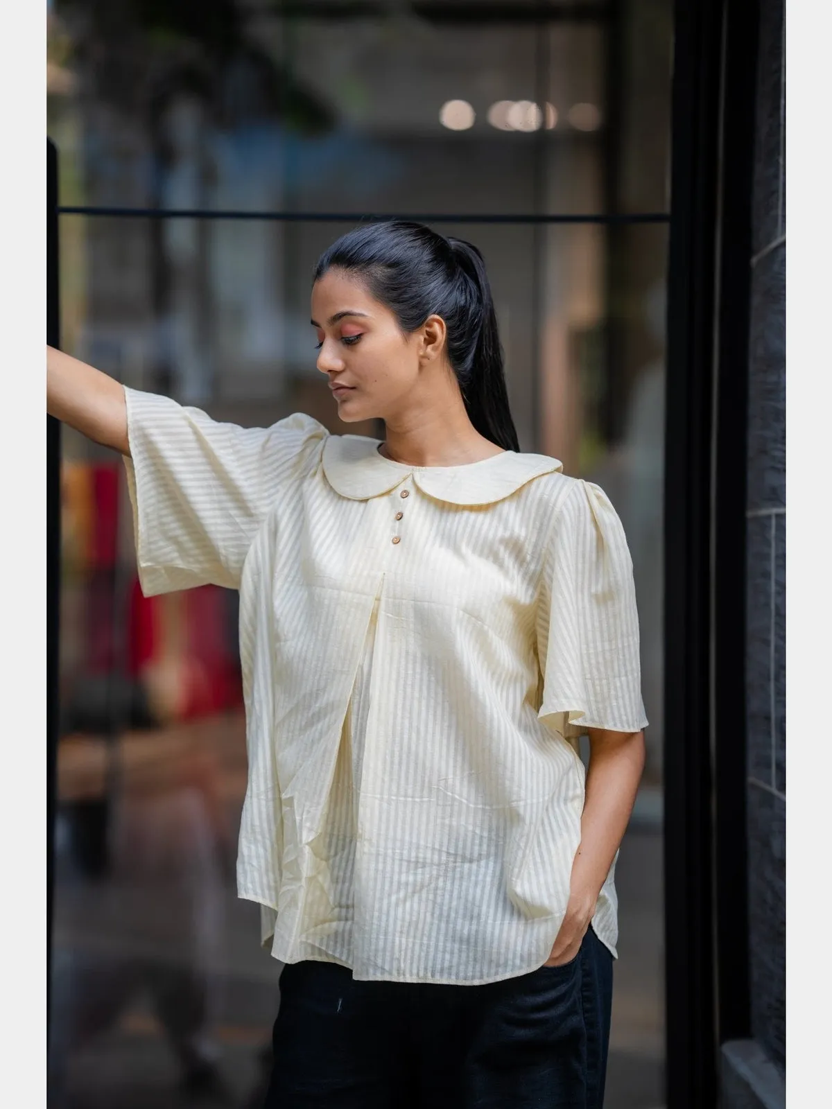 Cream Handwoven Striped Shirt