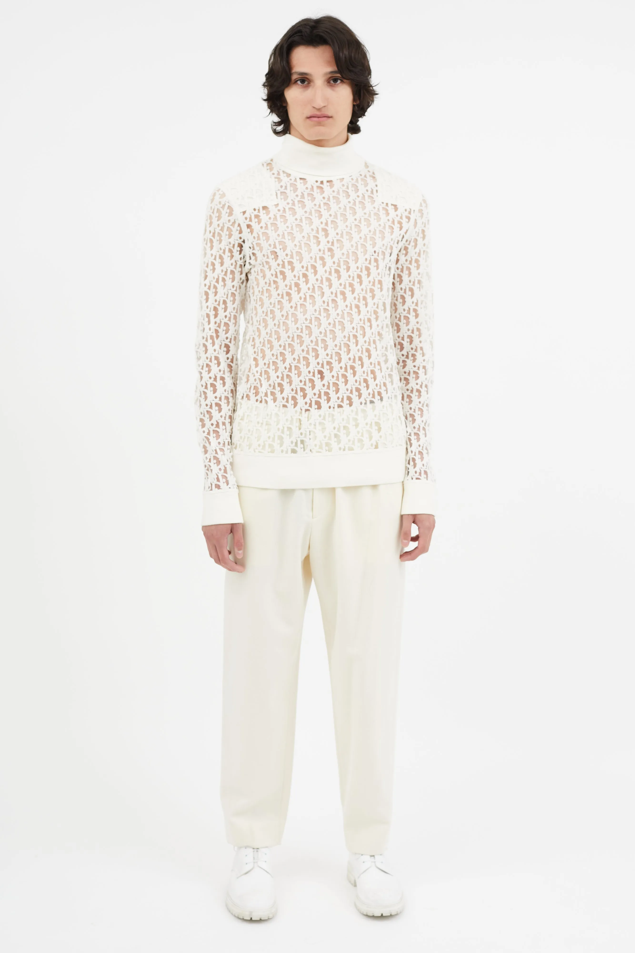 Cream Oblique Sheer Turtleneck