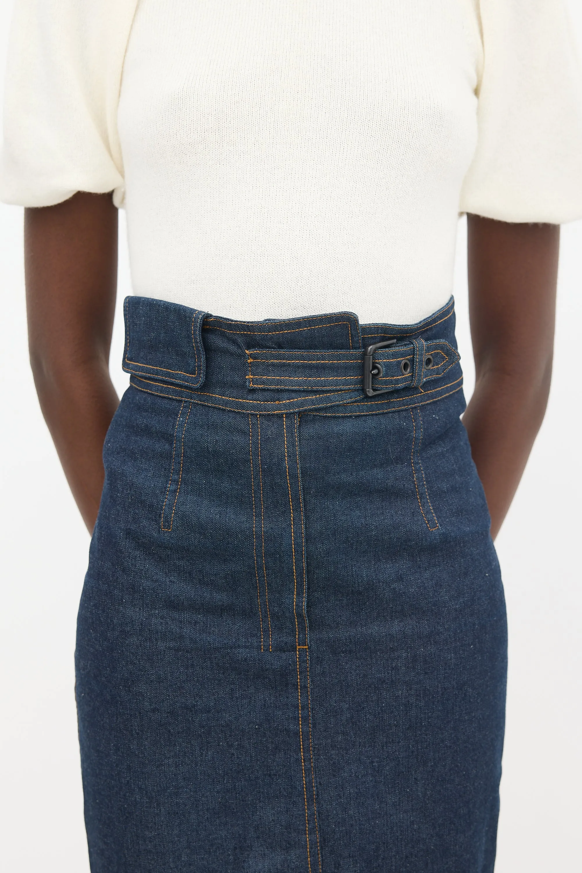 Dark Wash Denim Contrast Stitch Skirt