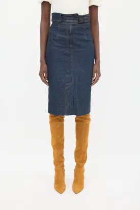 Dark Wash Denim Contrast Stitch Skirt