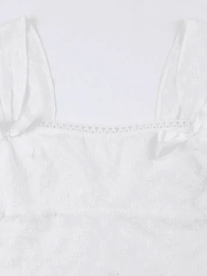 Embroidered Bow Lace Stitching Tank Top