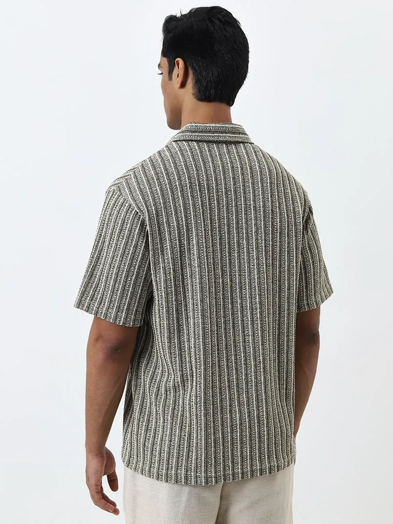 ETA Olive Striped Relaxed-Fit Cotton Polo T-Shirt