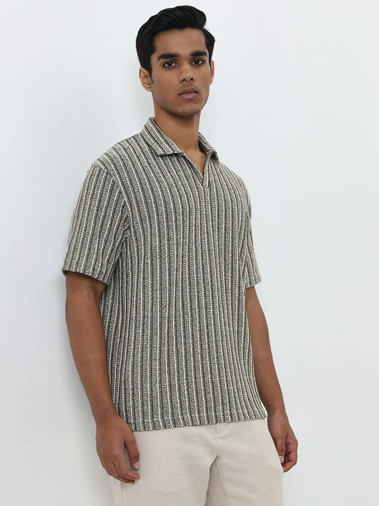 ETA Olive Striped Relaxed-Fit Cotton Polo T-Shirt