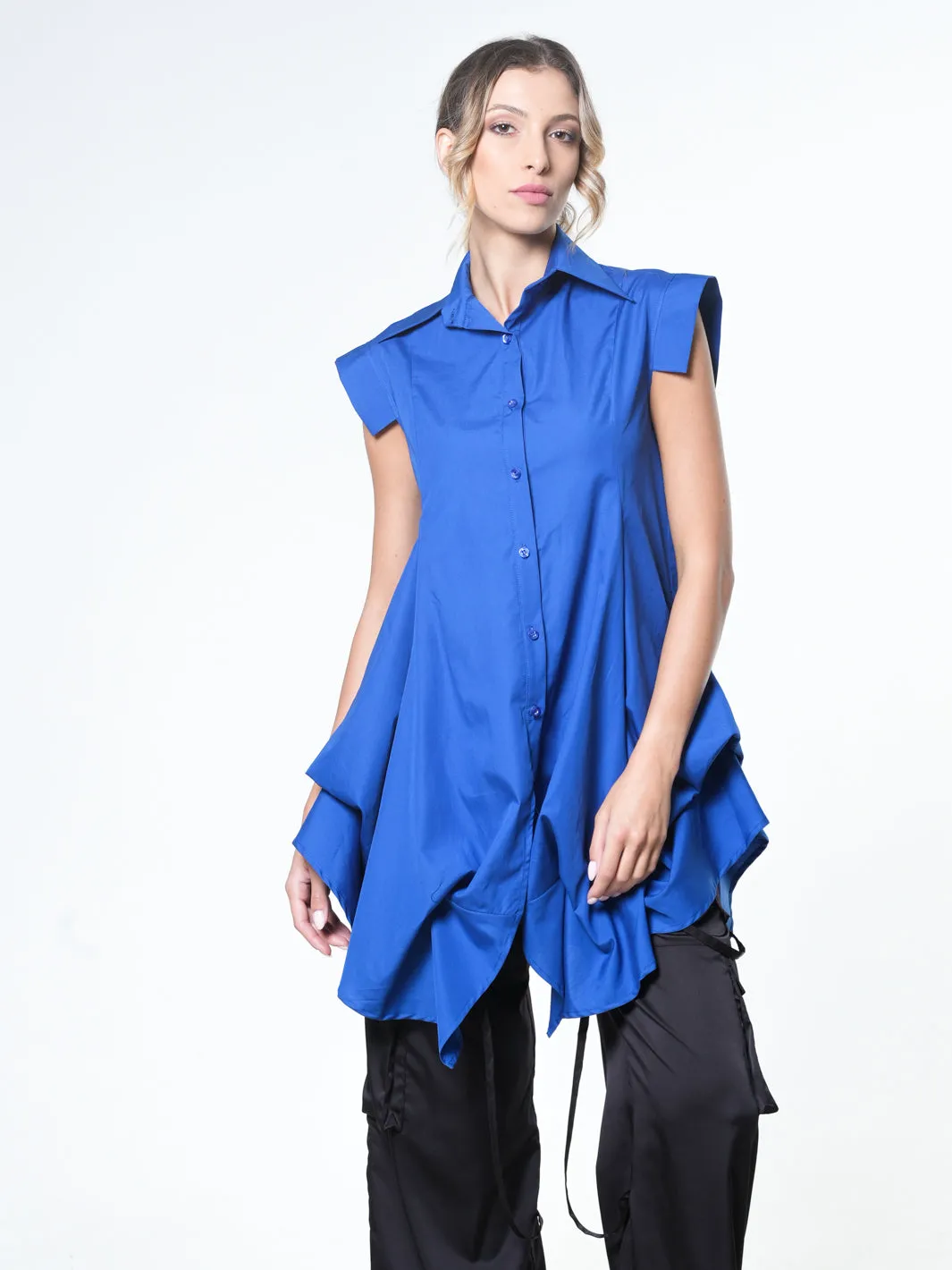 Extravagant Draped Tunic Shirt In Blue