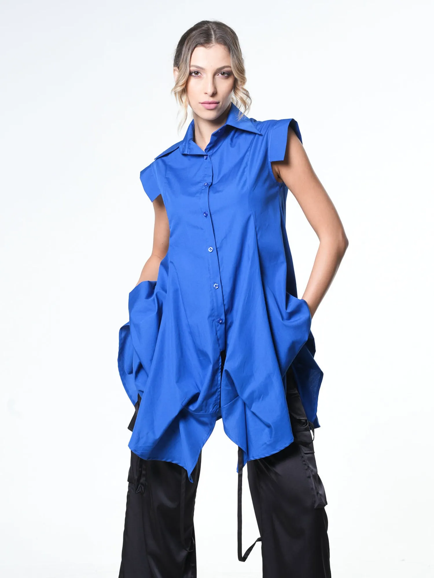 Extravagant Draped Tunic Shirt In Blue