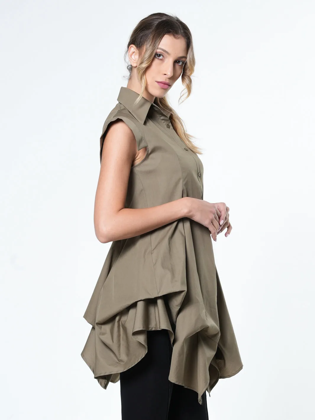 Extravagant Draped Tunic Shirt In Khaki