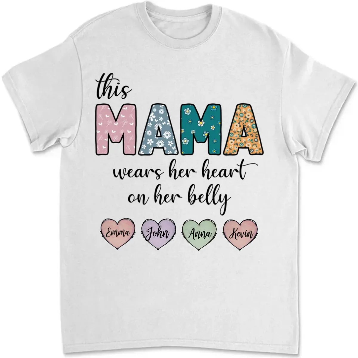 Family - This Mama Wear Her Heart On Her Belly - Personalized Unisex T-shirt