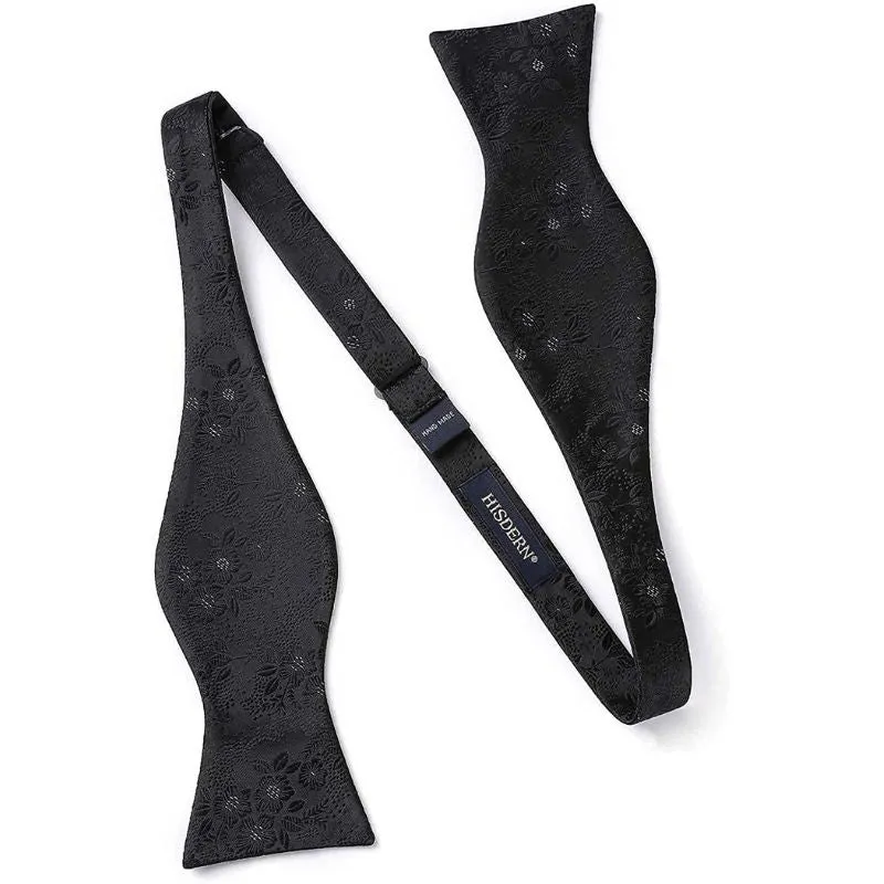 Floral Paisley Suspender Bow Tie Handkerchief - 1-BLACK