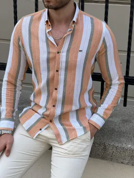 Foldable Sleeve Striped Mustard Shirt